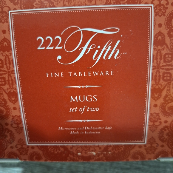 New Set of 2 Floral Coffee Mugs "Gabrielle" by 222 Fifth: White and Burgundy Red - Picture 2 of 5